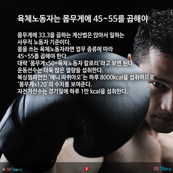 비비스토리, BBStory, 육체노동자는 몸무게에 45~55를 곱해야
