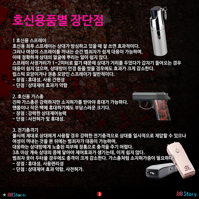 비비스토리, BBStory, 호신용품별 장단점