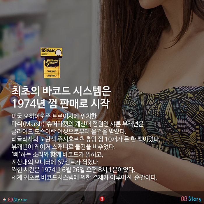 비비스토리, BBStory, 최초의 바코드 시스템은 1974년 껌 판매로 시작