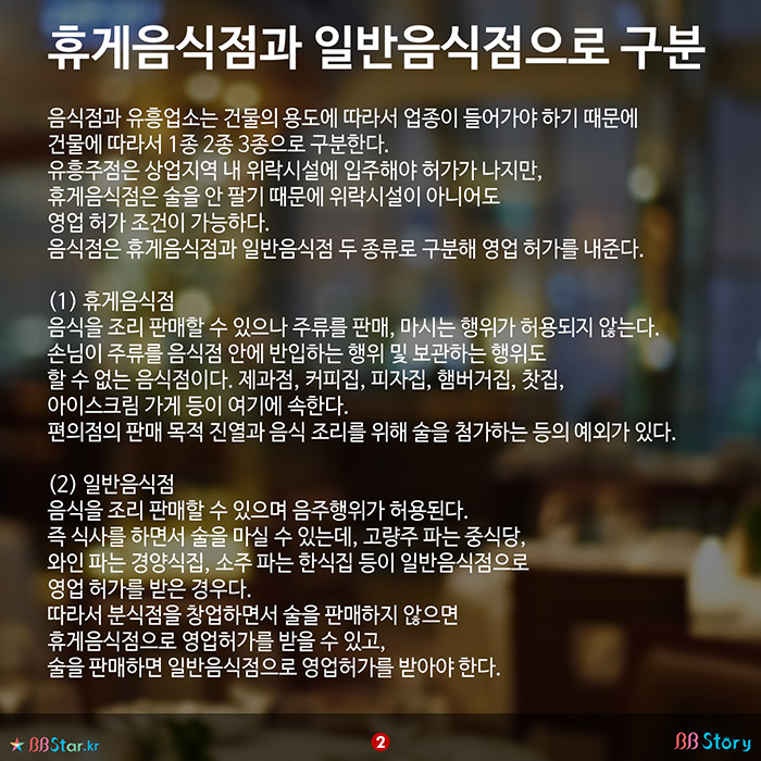 비비스토리, BBStory, 음식점의 종류, 음식점과 유흥업소의 구분 휴게음식점과 일반음식점의 차이