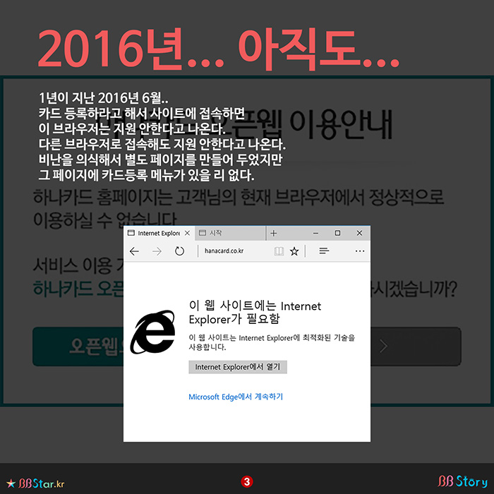 비비스토리, BBStory, 1년 지난 지금도 윈도10 지원 안하는 하나카드 등 금융기관