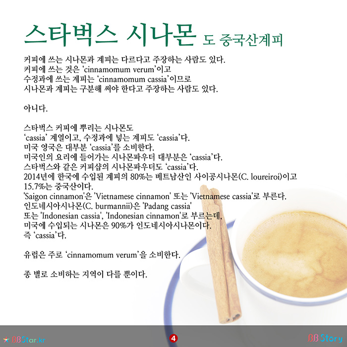 비비스토리, BBStory, 스타벅스 시나몬도 중국산 계피